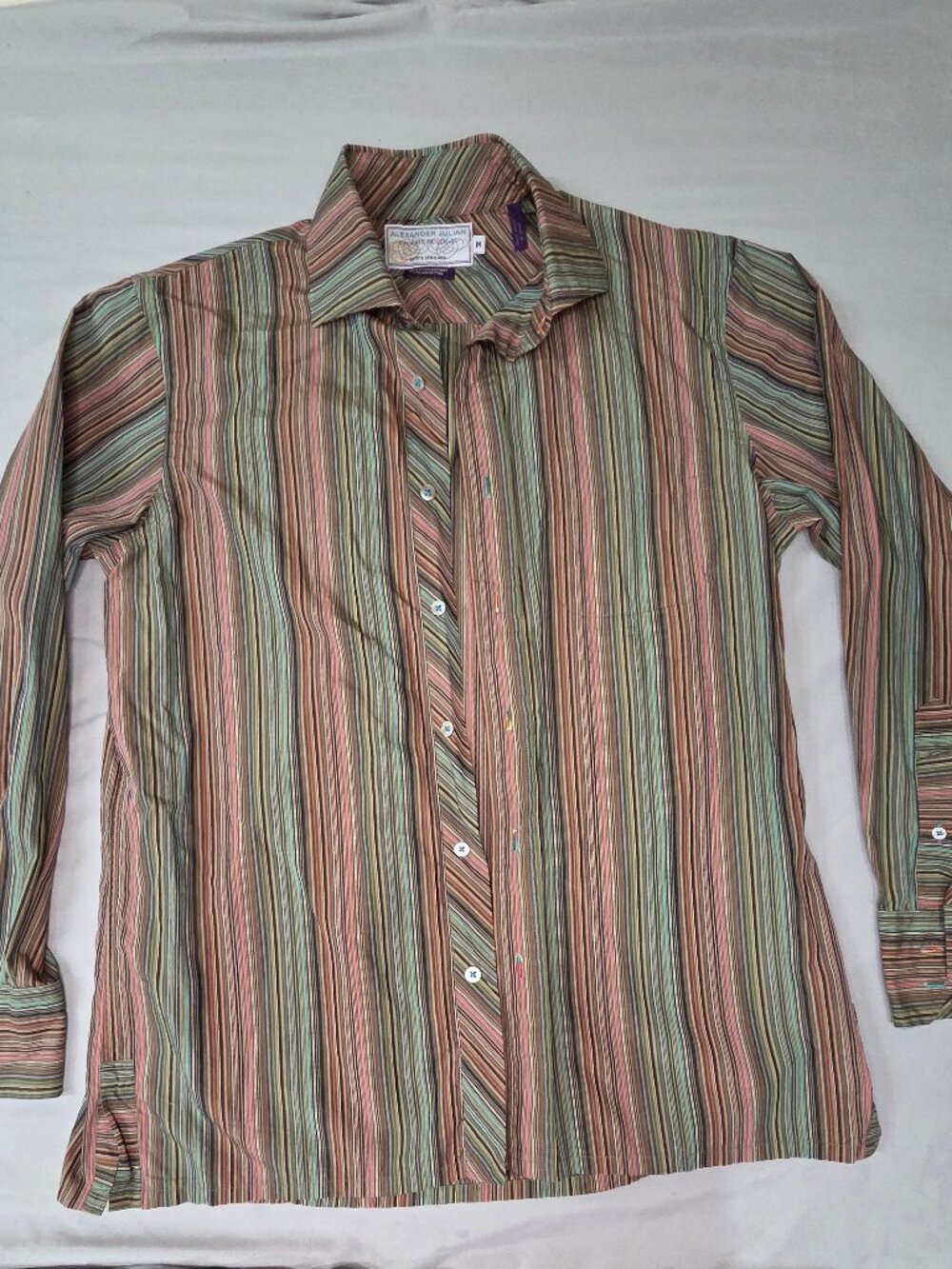 Alexander Julian Private Reserve Italian Cotton Shirt M Earthy Stripe